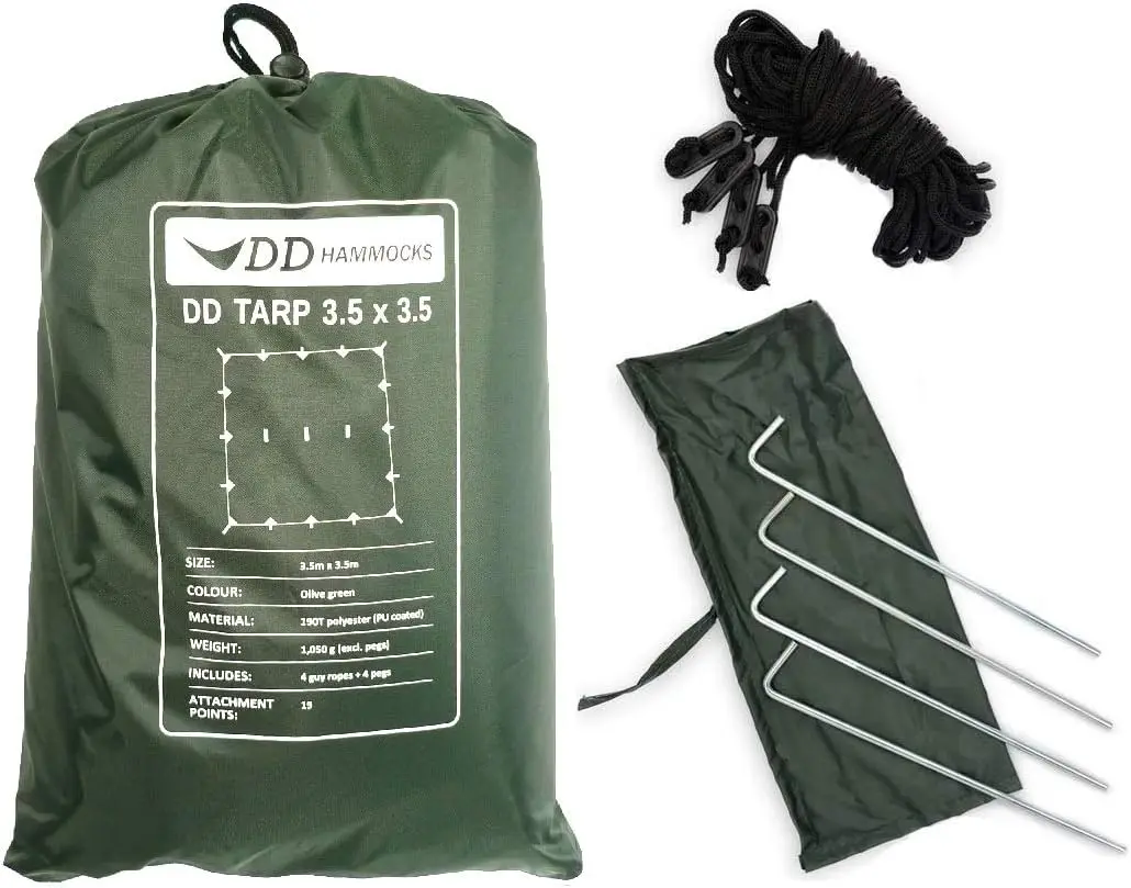 

Hammocks Tarp 3.5 x 3.5 - Olive Green (11.5ft x 11.5ft) - 100% Waterproof - Lightweight & Multifunctional Large Rainfly Tarp