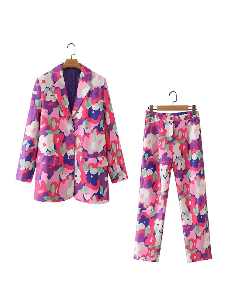 

Women 2021 New Fashion Print Single Button Blazer Retro Long Sleeve Plus Printed Long Pants Pocket Chic Women's Suit Hot Sal