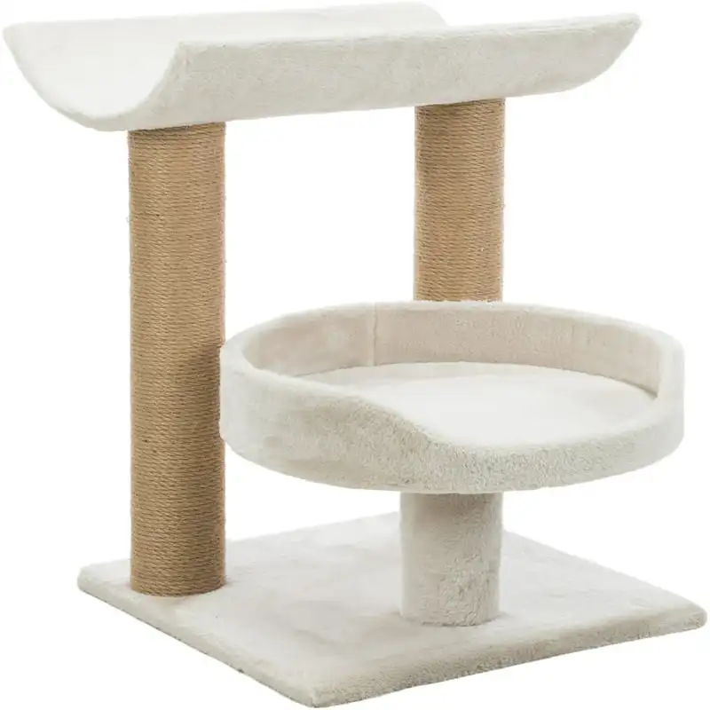 

Sisal & Plush 2-Level 24.5" Cat Scratching Post with Two Platforms, Light Gray-Greige