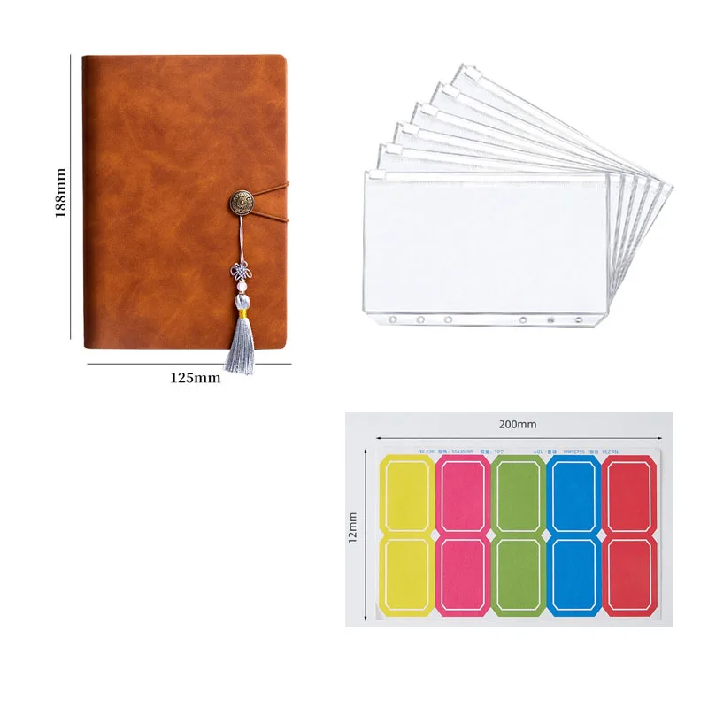 

A6 Pu Fashion Cover Budget Binder 100pcs writing paper 6pcs zipper pocket 1pc lable Diary Agenda Planner School Office Supplier