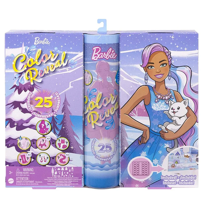 

Barbie Color Reveal Advent Calendar Winter Theme Set Princess Drag Doll with 25 Surprises Toy Hjd60