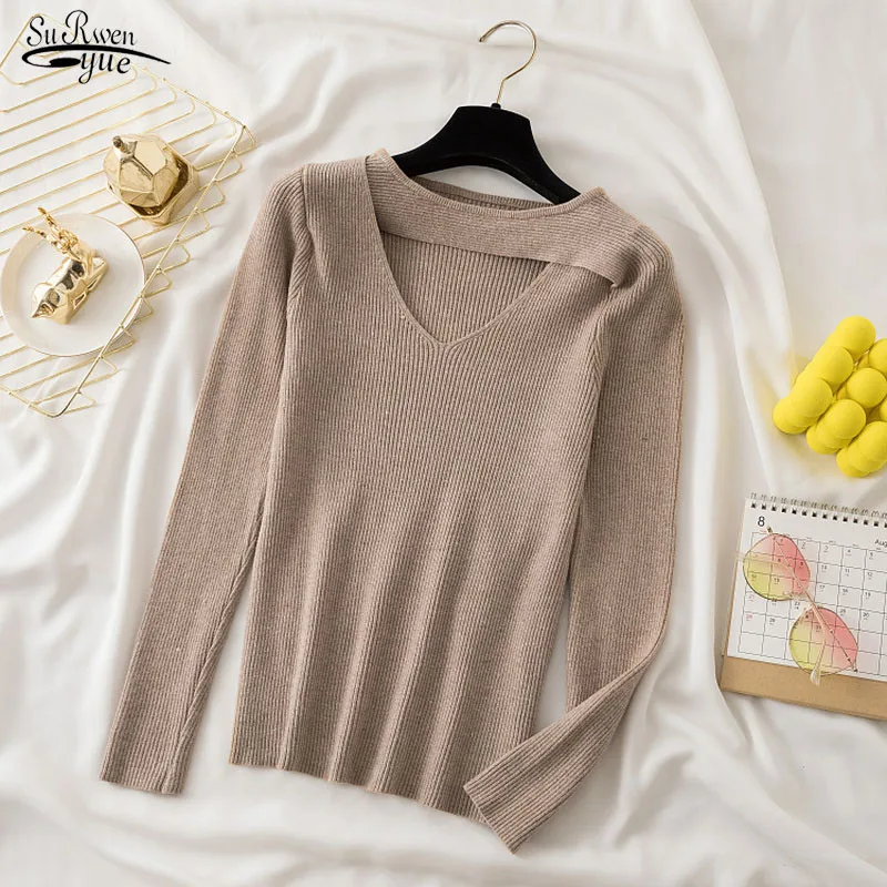 

Elegant Knitting Bottoming Sweater for Women Pullover Spring and Autumn 2022 Long Sleeve V Neck Stitching Pull Jumper Tops 23004