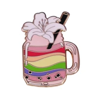 rainbow bubble tea with lily magic drink jewelry pinfashionable creative cartoon brooch lovely enamel badge clothing accessories