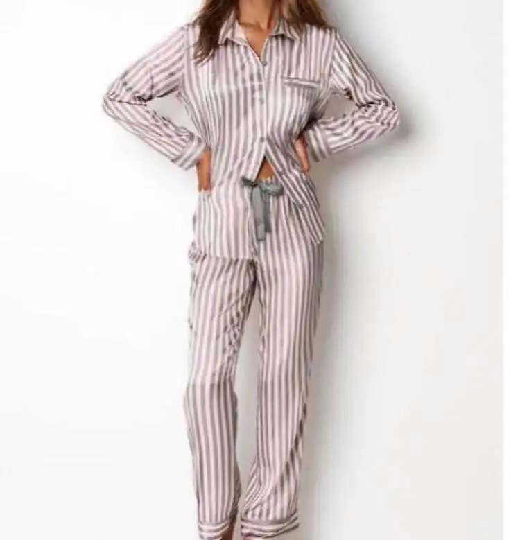 Pink Striped Satin Pyjamas for Women Summer Home Suit Silk Pajamas with Shorts Sleepwear Dropshipping