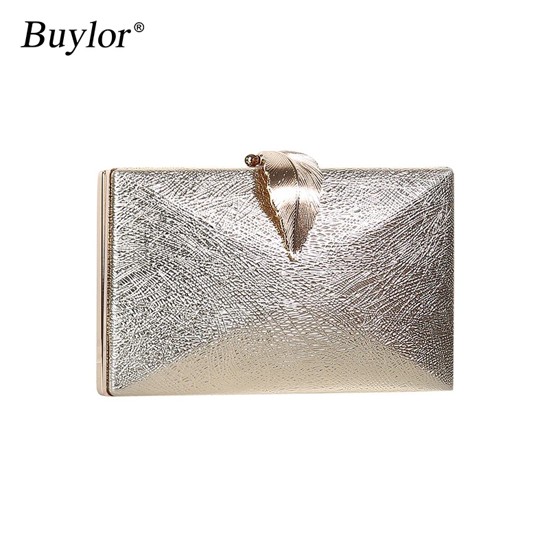 

Buylor Luxury Evening Handbag Women Satin Evening Bag Purse Bridal Daimate Party Wedding Clutch Bag Metal Leaf Lock Shoulder Bag