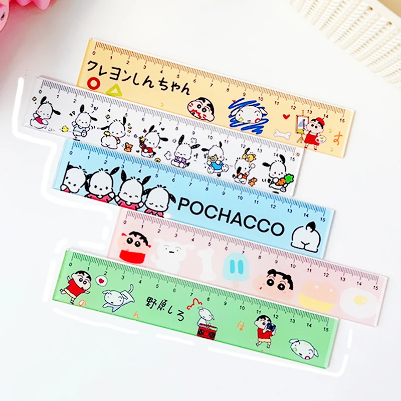 

Линейка Sanrio для рисования, милый мультяшный аниме кавайный пахacco, линейка для студентов, Канцтовары, милый подарок на день рождения, 15 см