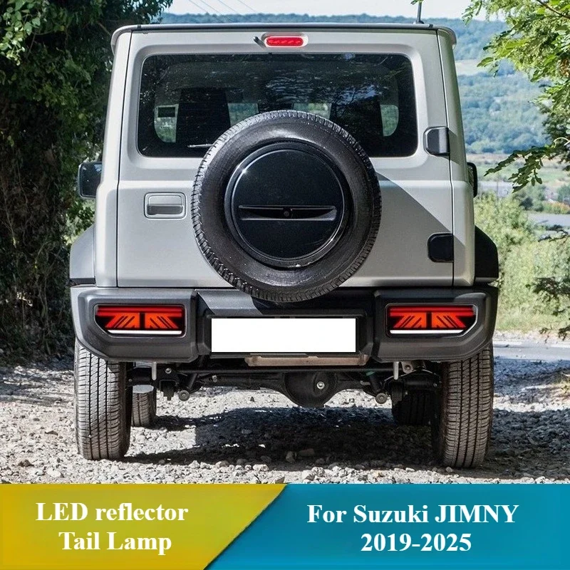 Фото Для Suzuki Jimny 2019-2024 2025 автомобильный светодиодный задний фонарь в сборе DRL стоп-сигнал заднего хода с желтым указателем поворота задний фонарь №3