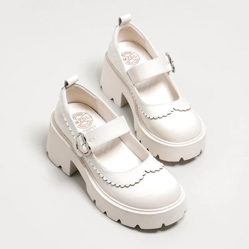 2023 Vintage Designer Women Mary Jane Shoes White Platform Thick Heel Pumps Lolita Girls Uniform Leather Shoes Women Moccasins