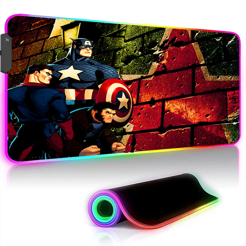 

Captain american LED Mousepad Gaming Pad Mouse Pad Keyboard Mats Rubber Speed Desk Pad ROG Computer Rug Laptop Carpet Play Mat