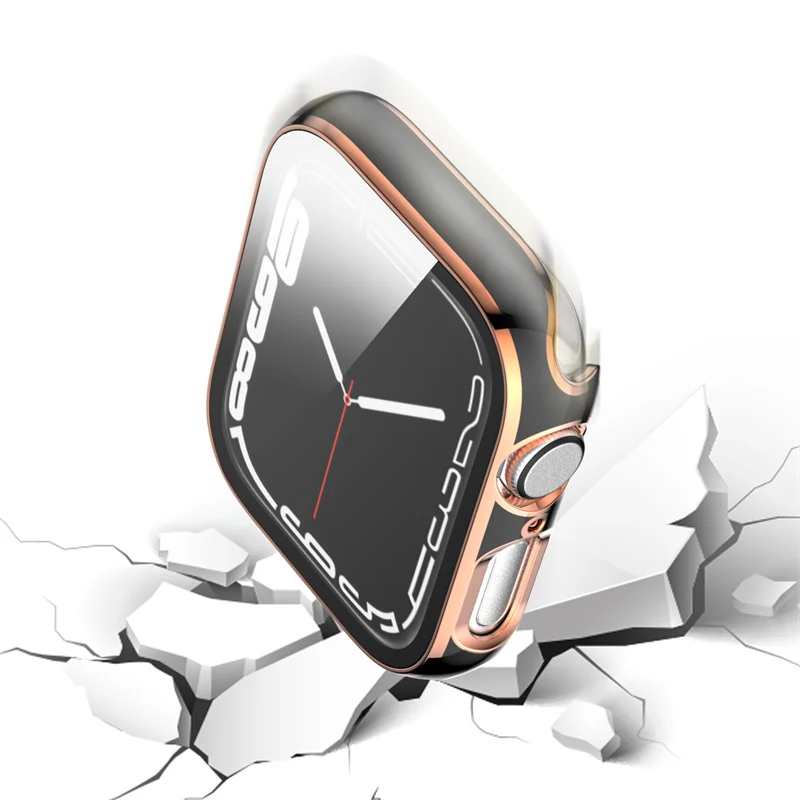 Glass + Cover For Apple Watch Case 45mm 41mm 44mm 40mm 42mm 38mm Two Color Screen Protector Bumper iWatch Series 8 7 6 SE 5 4 3