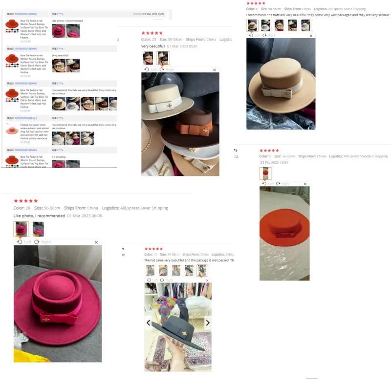 Wholesale Fedora hats Winter round concave convex surface flat top bow elastic ribbon men's and women's felt jazz hats Fedora images - 6