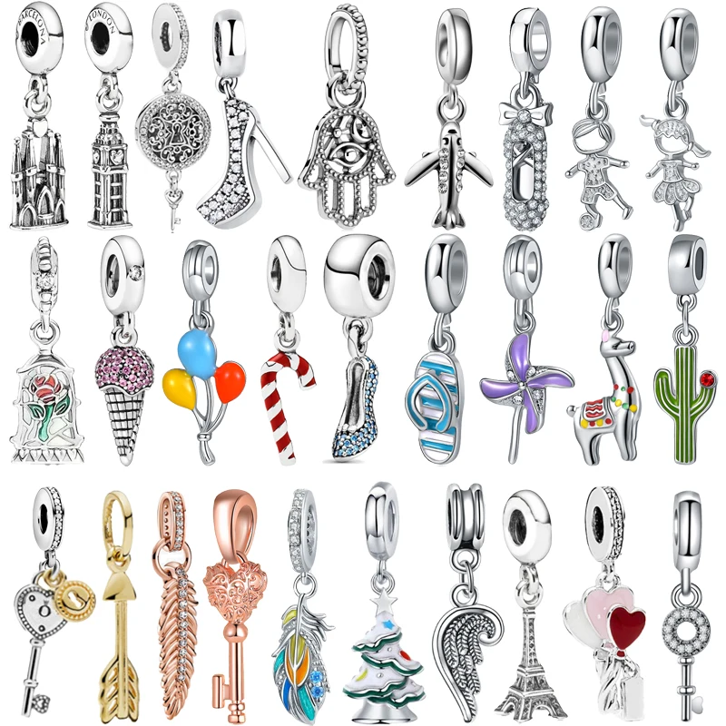 Newest High Heel Flower Tree Palm Ice Cream Plane Pendants Fit Original Pandora Charms Silver Color Bracelet DIY Women‘s Jewelry