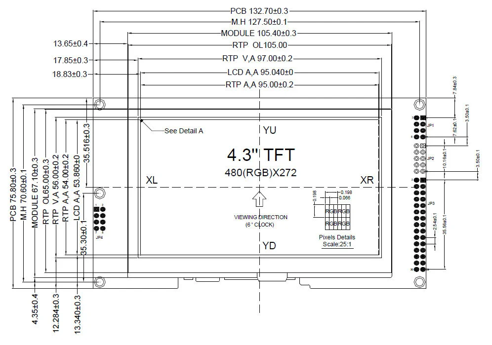4 3-дюймовый ЖК-модуль RGB 480*272 точек с емкостной и устойчивой сенсорной панелью