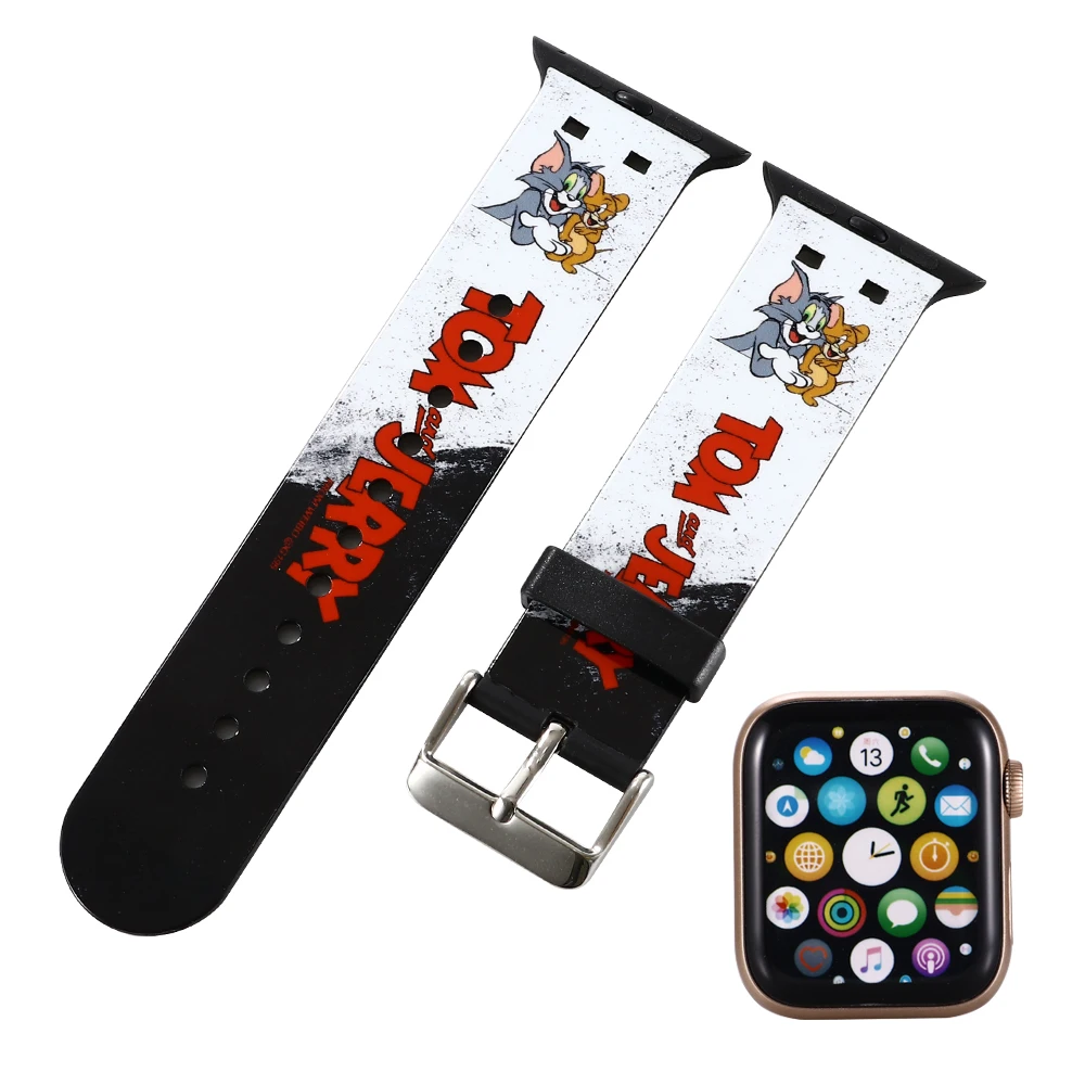 Cartoon Tom and Jerry Silicone Strap for Apple Watch Band 44 45 42 40 38 41 Bracelet IWatch Color Apple Watch 7 6 5 3