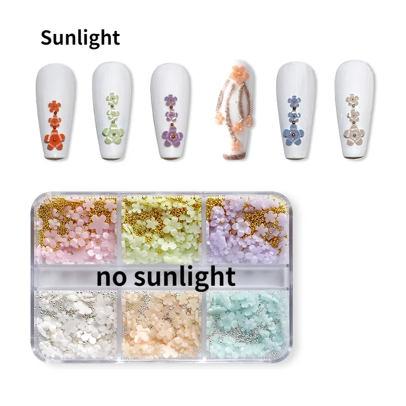 

Color-Changed Flower Decors 5petals Japanese Resin Macaroon Florets Multicolor mixing Nail Flower Flakes 3D Accessory Kit 3+6mm