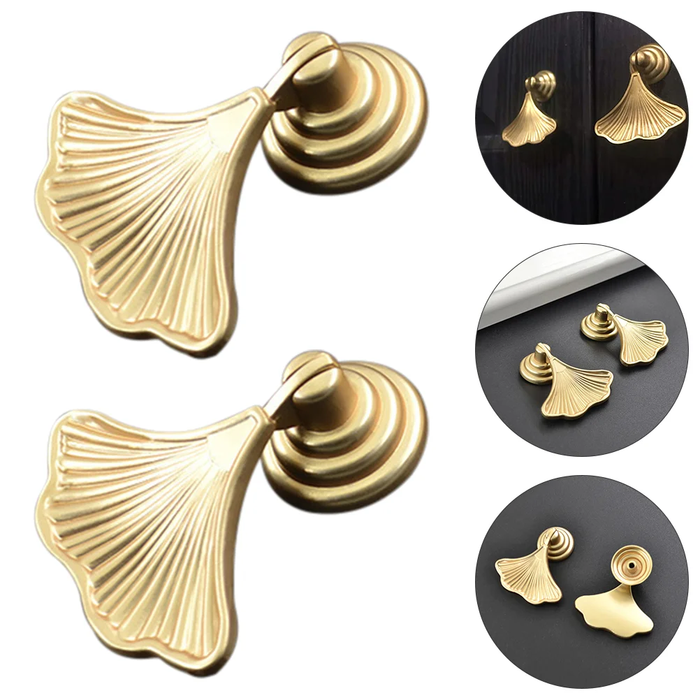 

Knob Cabinet Knobshandle Door Wardrobe Dresser Brass Leaf Ginkgo Furniture Handles Kitchen Cupboard Closet Drawer Shape Wood Fan