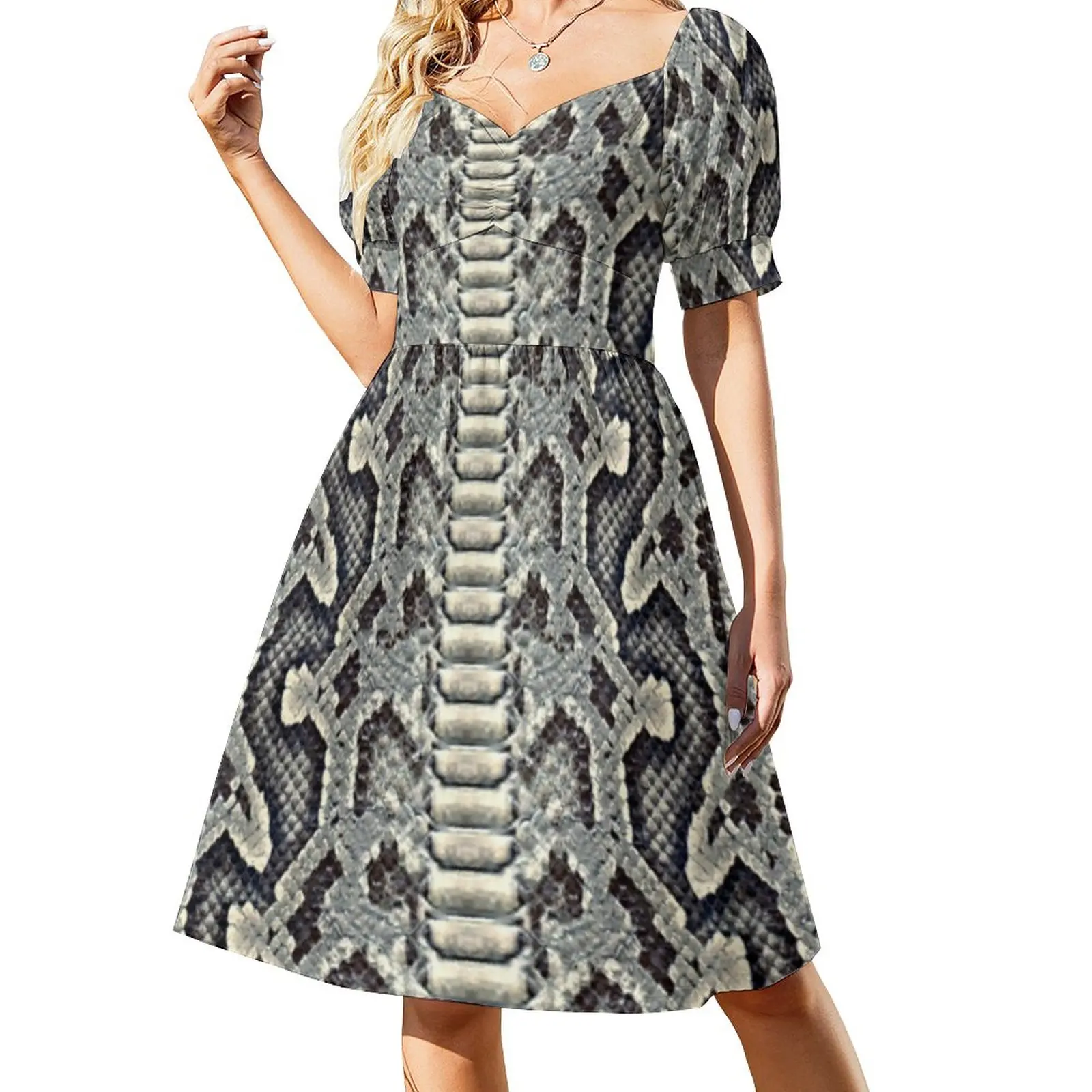 

Grey Snakeskin Dress Animal Print Vintage Dresses Summer Stylish Casual Dress Print Vestidos Big Size