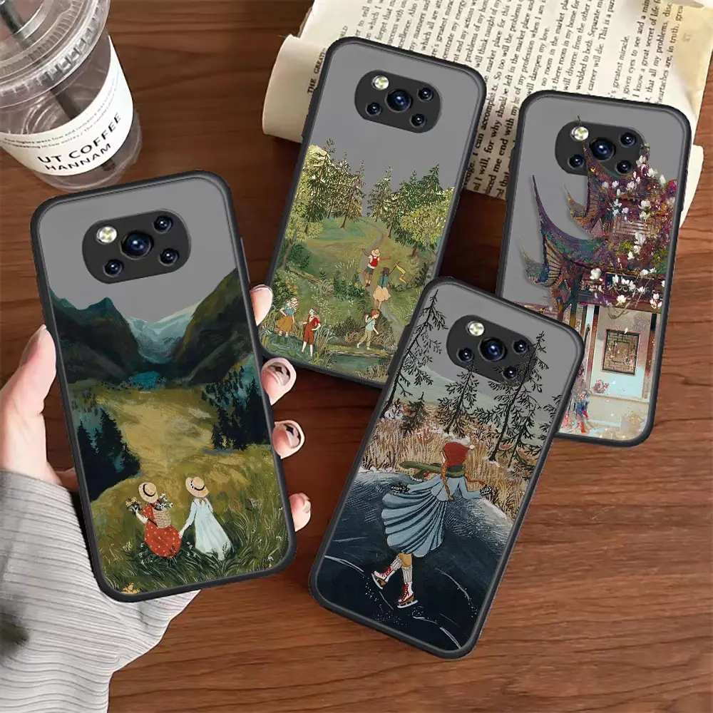 

Cartoon Scenery Girl Aesthetic Art Matte Case For Xiaomi Poco F4 Case For Xiaomi Mi Poco F4 X4 M4 X3 M3 F3 GT Note10 Max 2 Cover