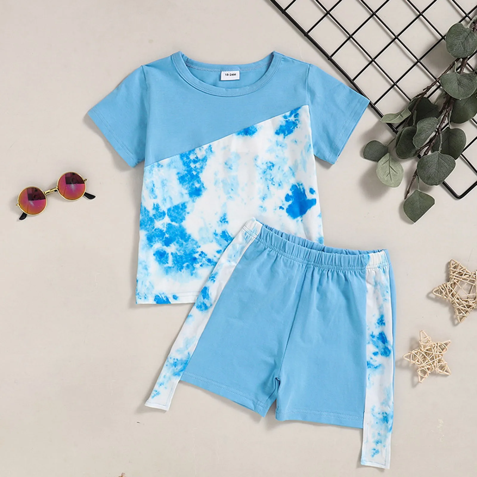 

Летние комплекты одежды для маленьких мальчиков, повседневные топы с коротким рукавом и принтом на завязках и шорты с эластичным поясом, 2 шт., детская одежда