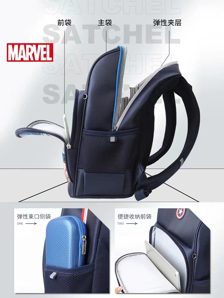 2022 Disney School Bag For Boys Primary Student Shoulder Orthopedic Backpack Iron Spider Man Captain America Kids Gift Mochila