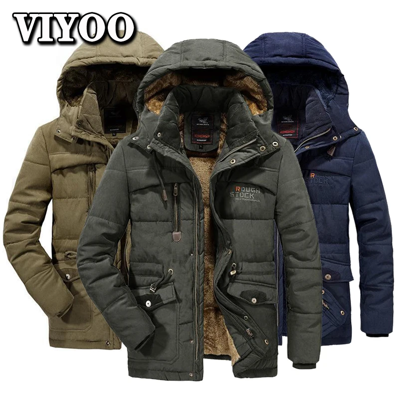 -20  Oversized Men's 6XL 7XL 8XL Velvet Winter Trench Tactical Long Winbreaker Outfit Cold Down Overcoat Jacket and Coat For Men