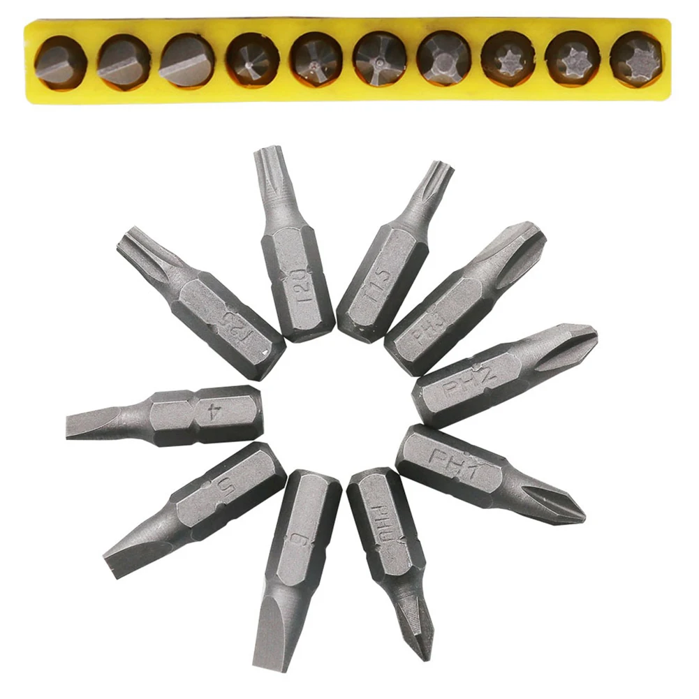 

10pcs Metal Screwdriver Bit Set 6.35mm Extension Head Screwdrivers For 7-character L-shaped Wrench Hand Tools Accessories