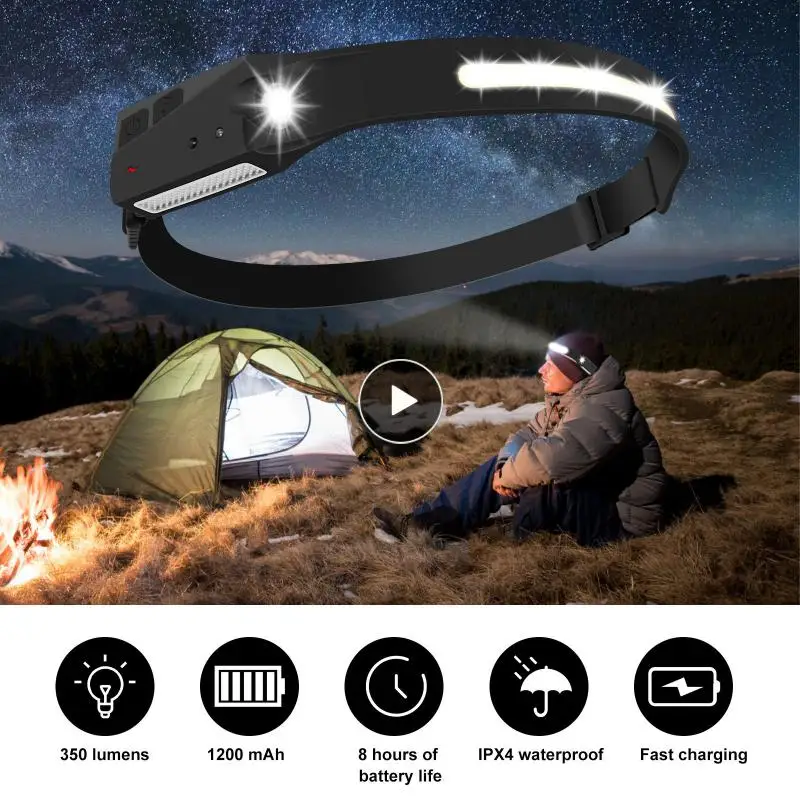 

Usb Rechargeable Torch Portable Headlamp 5 Gear Modes Multifunctional Working Light Outdoor Camping Headlight Waterproof 1200mah