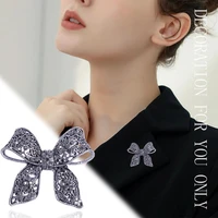 cute vintage rhinestone bow brooches for women big elegant bowknot brooch pin winter style broches gift