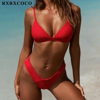 rxrxcoco sexy red women bikini set backless low waist summer beachwear womens solid mini bikini suit girl bathing suit swimwear