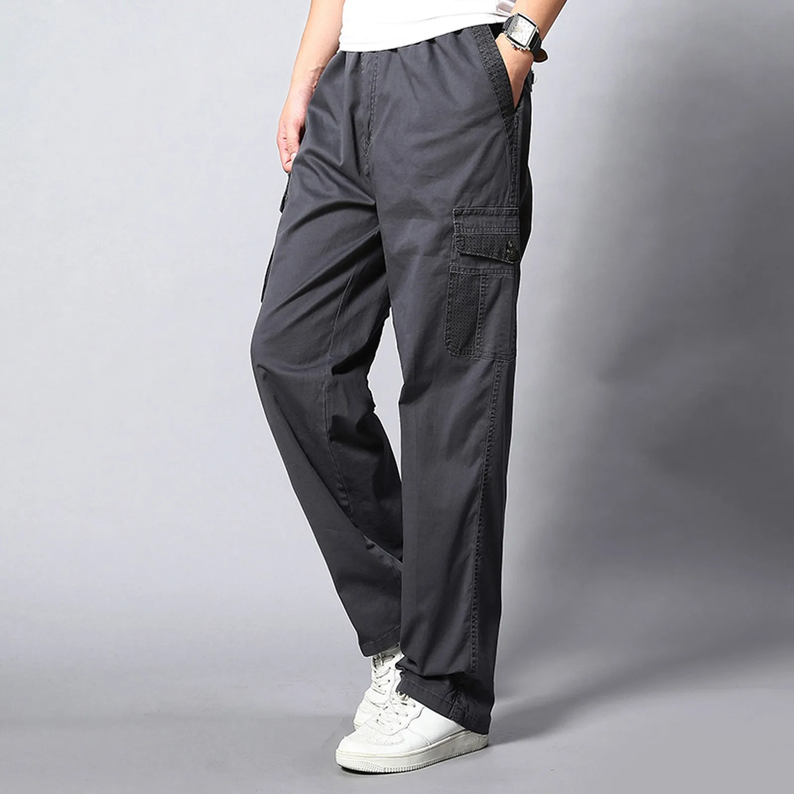 

Many Pockets Pants Mens Solid Color Summer Casual All Match Pants Fashionable Woven Long Cargo Pants With Pockets