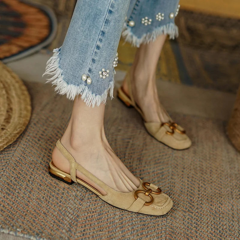 

Women's Sandals 2022 Elegant Office Ladies Shoes and Sandals Women Casual Shoes Square Heel Sandals Slip On Woman Flats