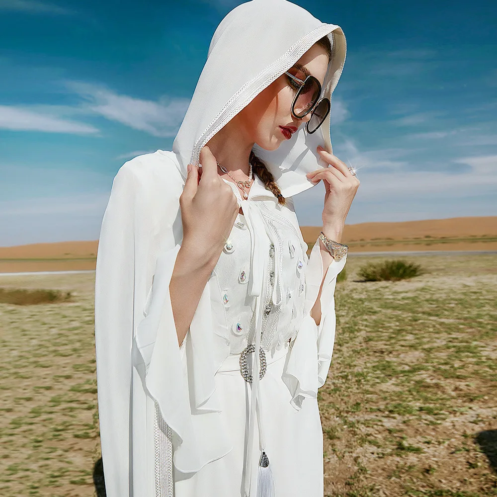 Бриллианты Abaya Дубай Кафтан мусульманское женское платье с капюшоном накидка