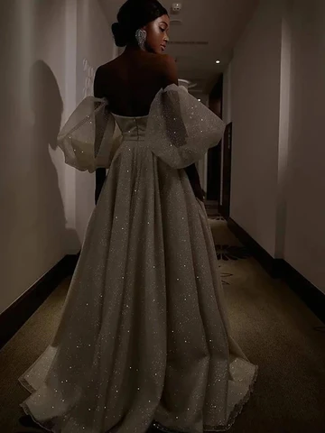 White/Ivory Split Wedding Dresses Luxury Shiny Sequins Vestidos De Novia Women Elegant Off The Shoulder Long Wedding Gowns 2023