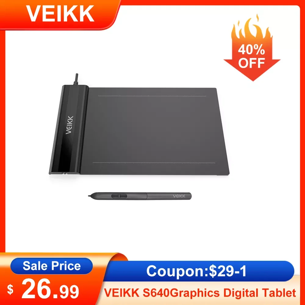 

VEIKK S640 6x4 Inches Graphics Digital Tablet 8192 Level Battery-Free Pen Support Android Windows Mac for Drawing & Game OSU