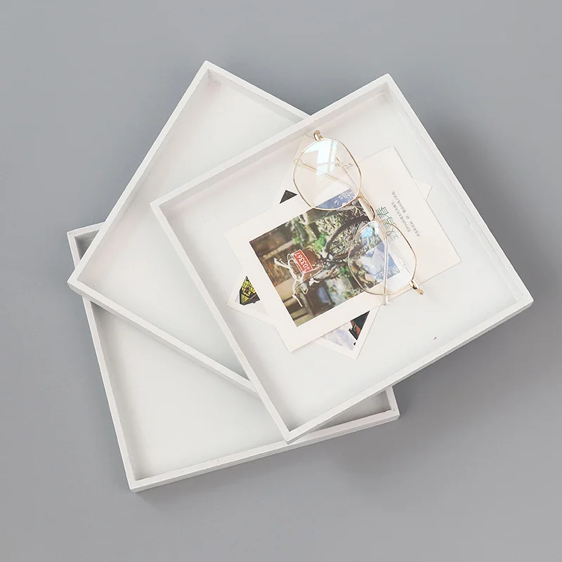 

Home desktop multifunctional tea set storage tray Wooden white square storage box Desktop sundries storage finishing wooden box