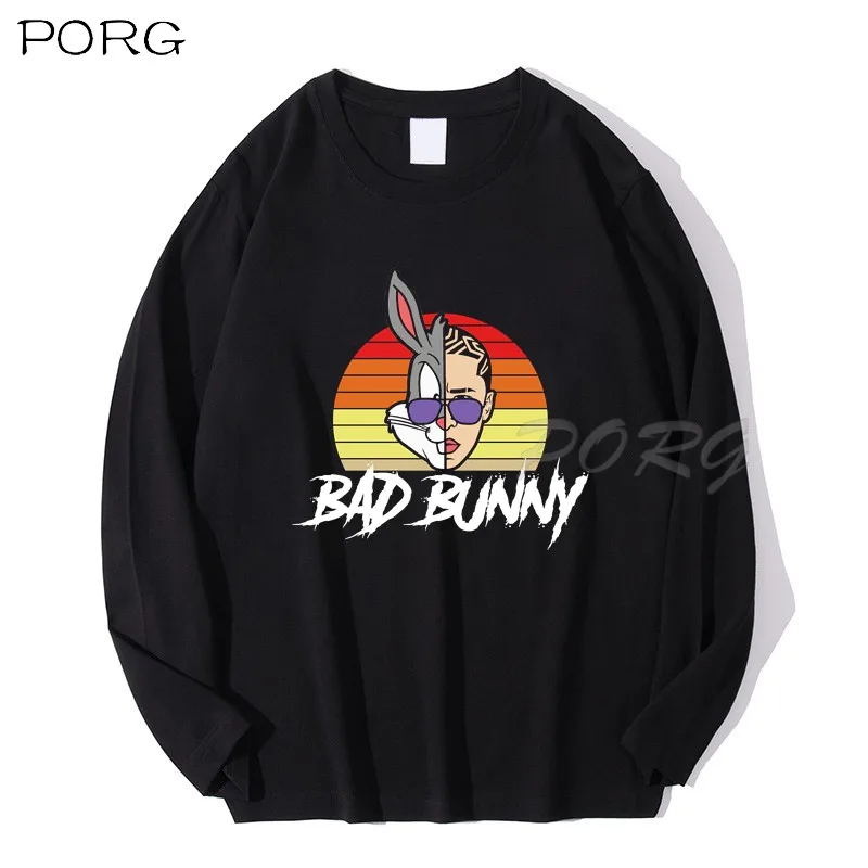 

Забавная футболка Bad Bunny в стиле хип-хоп, уличные Топы в стиле Харадзюку, осенняя мужская футболка оверсайз из 100% хлопка, Женская Повседневная футболка