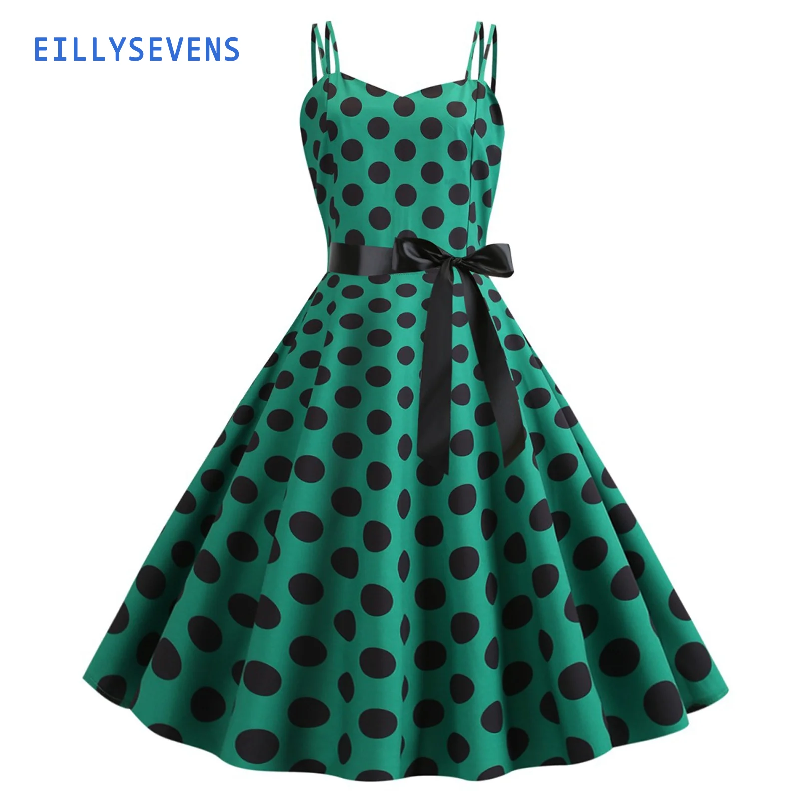 

Женское платье с принтом в горошек, летние сексуальные ретро мини-платья на бретелях со шнуровкой для женщин, вечернее платье трапециевидной формы