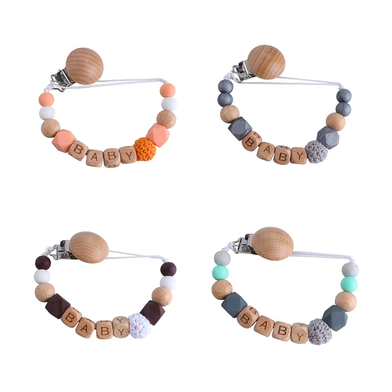 

Baby Pacifier Clips Silicone Wooden Beads Pacifier Chain Infant Nipple Appease Soother Chain Clip Dummy Holder Teething Toys