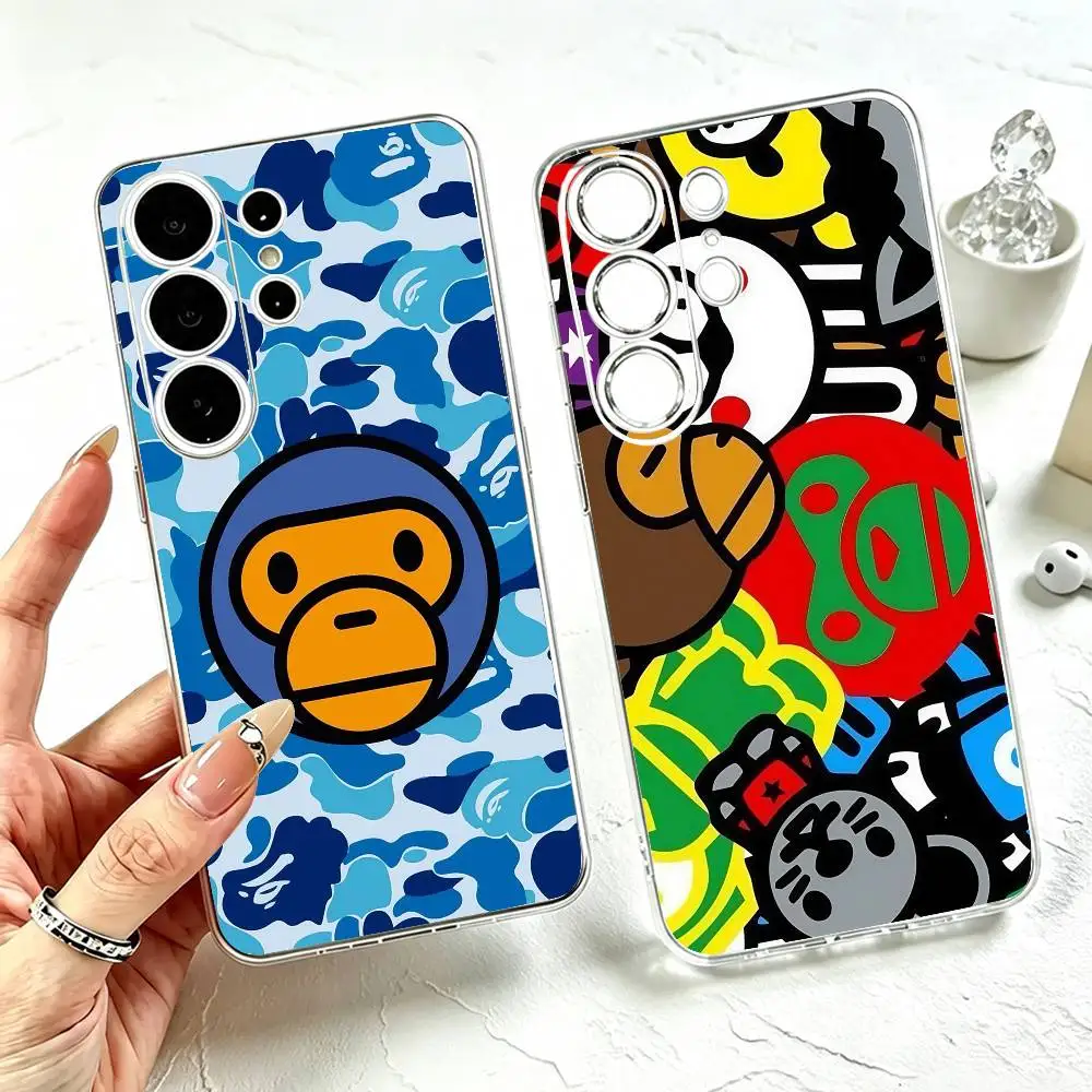 Фото Чехол для телефона в стиле стритвир с принтом Monkey Bape для Samsung S25, S24, S21, S22, S23, S30, Ultra, S20, Plus, FE, прозрачный №1