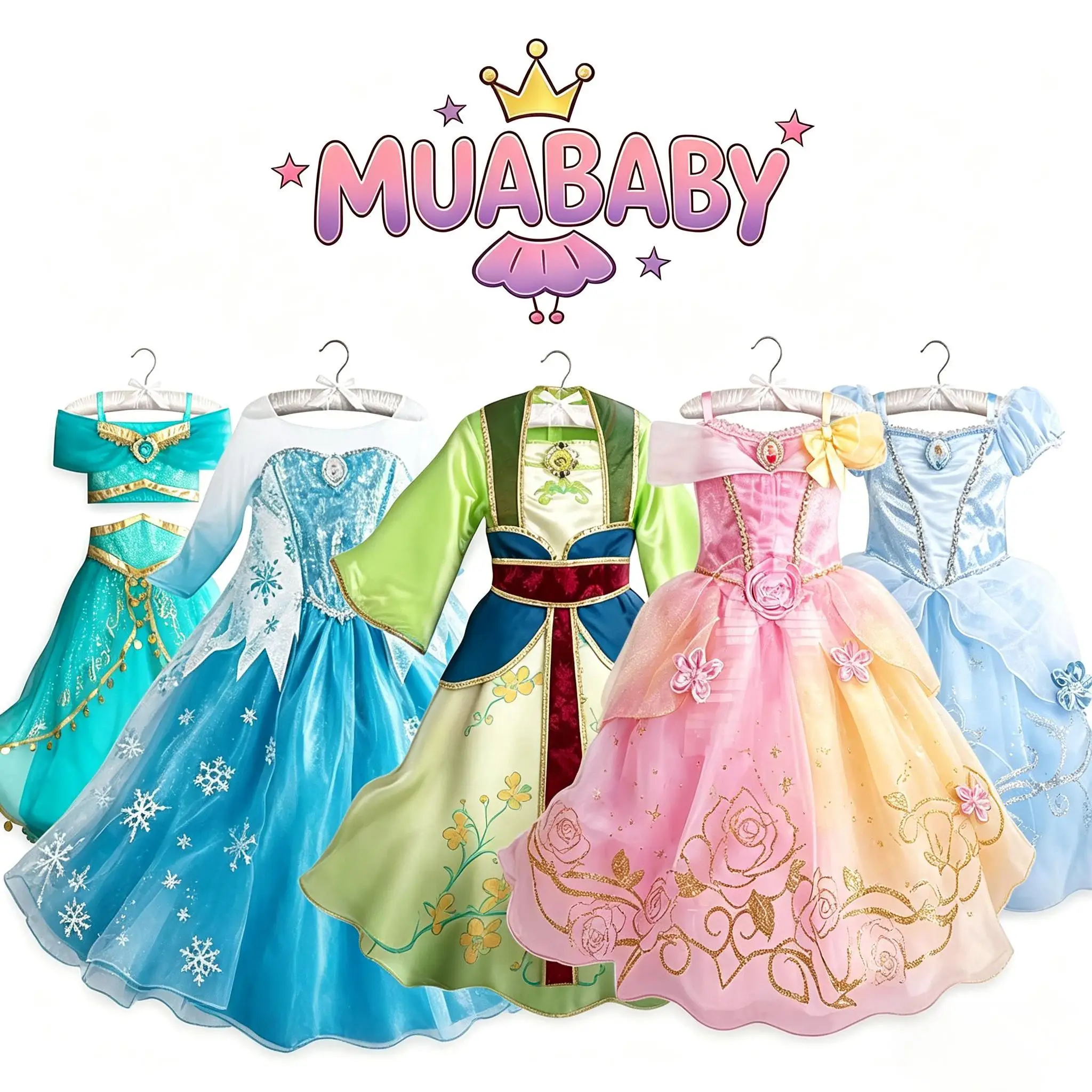Фото Платье принцессы Muababy для девочек, костюм для косплея Авроры, Белль, Эльзы, Жасмин, праздничный наряд для Хэллоуина, карнавальный костюм для детей от 2 до 8 лет, Vestido №1