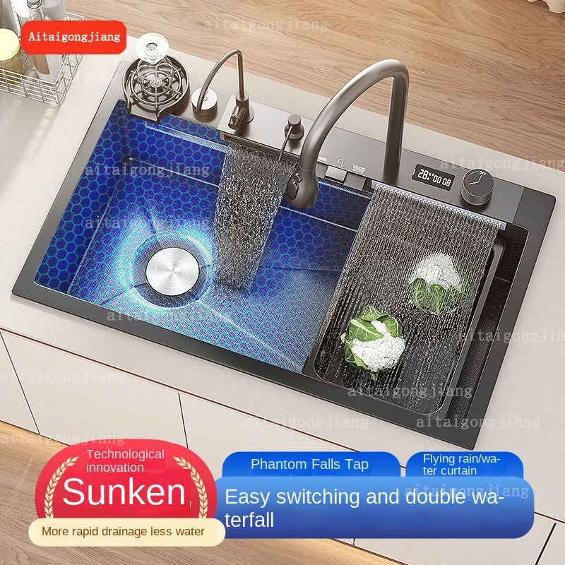 Левая кухонная раковина из нержавеющей стали 304 цифровой дисплей сотовое