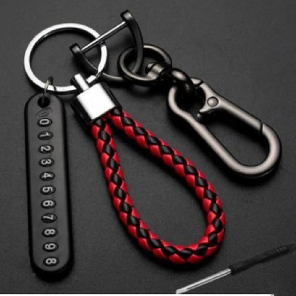 

Black&Red Anti-Lost Phone Number Plate Pendant Car Keychain Key Ring Accessories Keychain Car Interior Key Chain Keyring