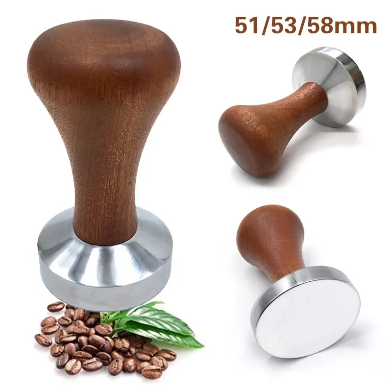 

2022 Espresso Coffee Tamper Aluminum Coffee Distributor leveler Tool Bean Press Hammer with Wooden Handle for BaristaL