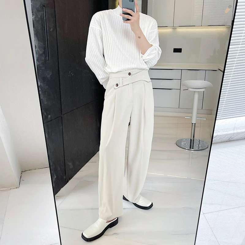 Men's Straight Suit Pants Spring And Autumn New Personalized Waist Design Mature Business Solid Color Casual Large Size Pants