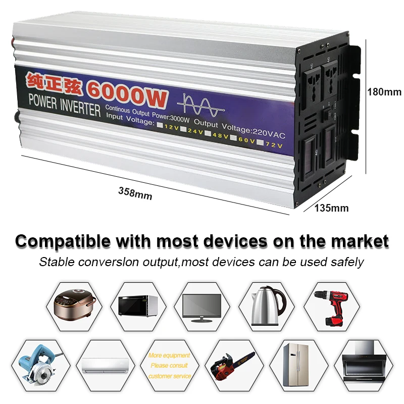 Инвертор немодулированного синусоидального сигнала 5 кВт 6 8 вход 12 В 24 48 выход 220 50