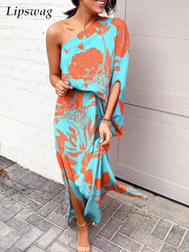 

Повседневное женское свободное пляжное платье в стиле бохо, летнее модное офисное платье с принтом, женское длинное платье с разрезом, элег...