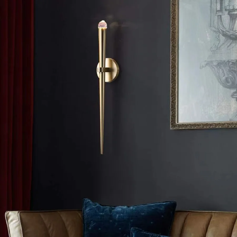 

Copper Gold Long Wall Light LED Minimalist Crystal Sconce Living Room Bedroom Aisle Indoor Creative Decorative Ambient Wall Lamp