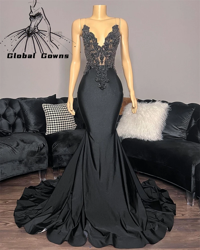 

Sweetheart Long Prom Dress For Black Girls 2023 Beaded Appliques Birthday Party Dresses Mermaid Evening Gowns Backless Robe De