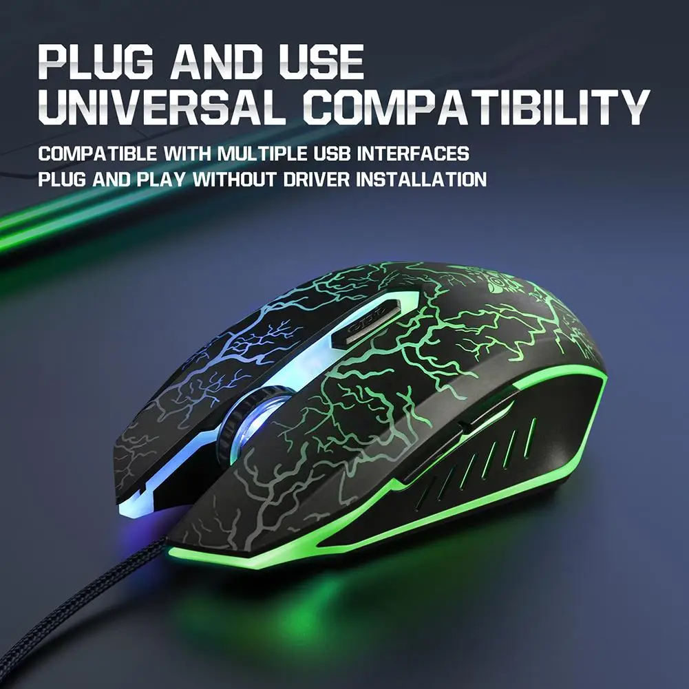LED Computer Gaming Mouse Crack Backlight Ambilight RGB Game Mice 4-speed 1200-3600dpi Adjustable USB Wired Mouse for PC Latop