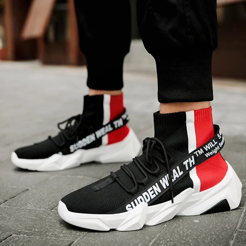 New men's high-top sports shoes outdoor running flying woven white casual shoes jogging comfortable breathable fashion light
